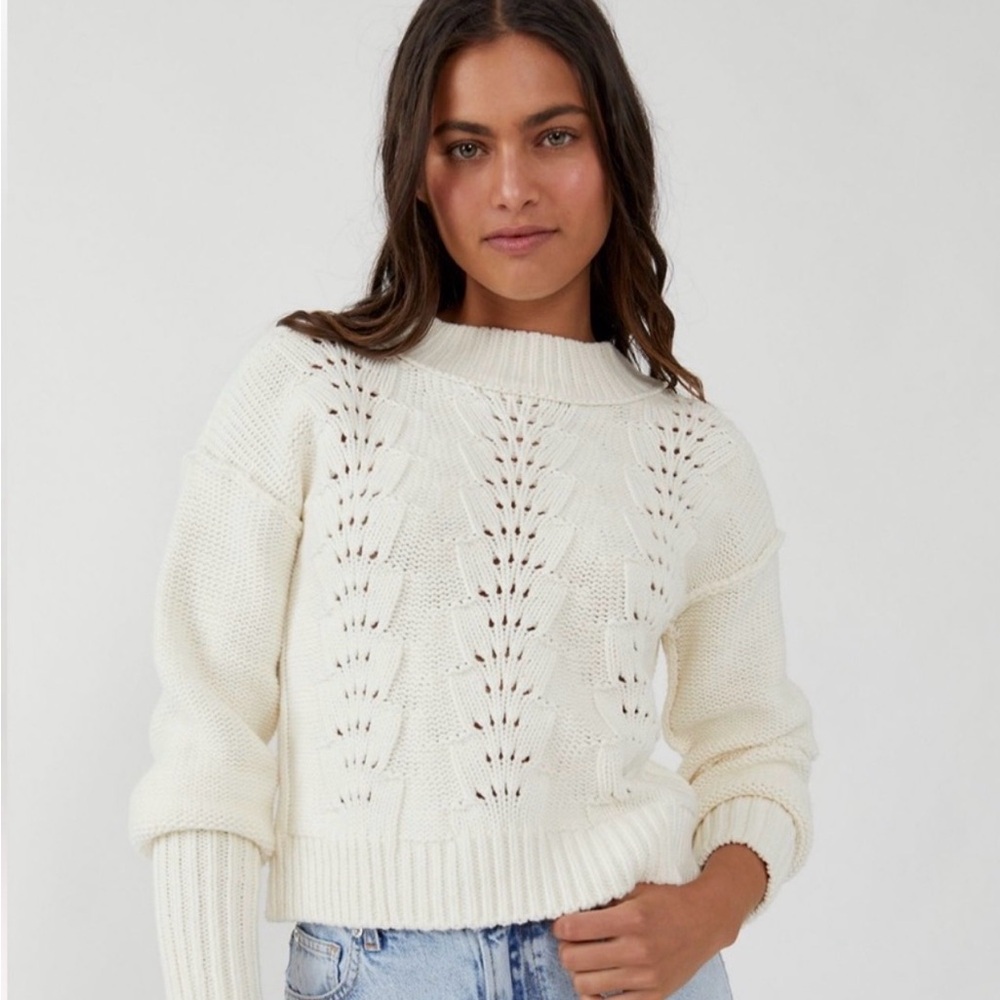 Free People Ivory Textured Knit Sweater